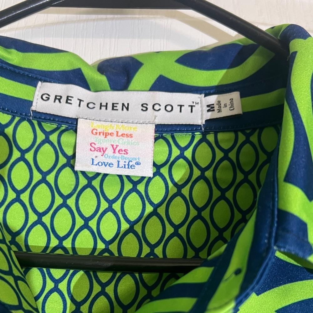 Gretchen Scott Designs Green and Navy Geometric Shift Dress - Picture 2 of 3